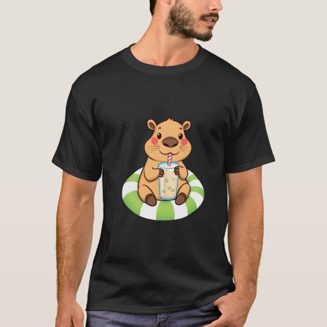 Camiseta Chá verde-bebendo de capybara na piscina (Frente)