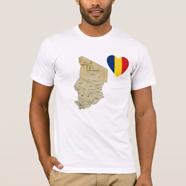 Camiseta Chad Flag Heart and Map T-Shirt (Frente)