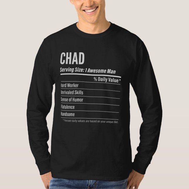 Camiseta Chad Nutritional Facts Serving Size Calories (Frente)