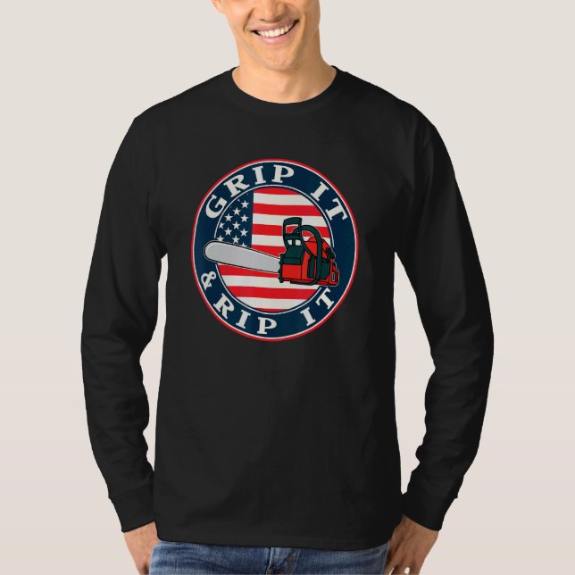 Camiseta Chainsaw American Flag Segure-O E Rip-It Logger (Frente)