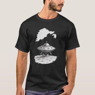 Camiseta Chalk UFO Landing Scene Sketch Design