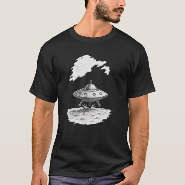 Camiseta Chalk UFO Landing Scene Sketch Design (Frente)