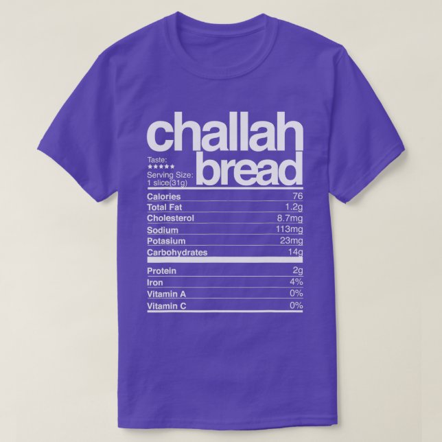 Camiseta Challah Bread Nutricional Fatos Judeus Hanukkah Fo (Frente do Design)