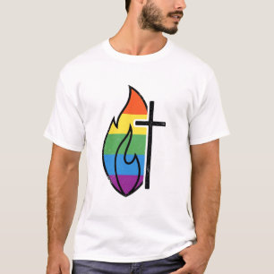 Camiseta Chama Arco-íris Cruz Vetor Cristão Vintage Desig