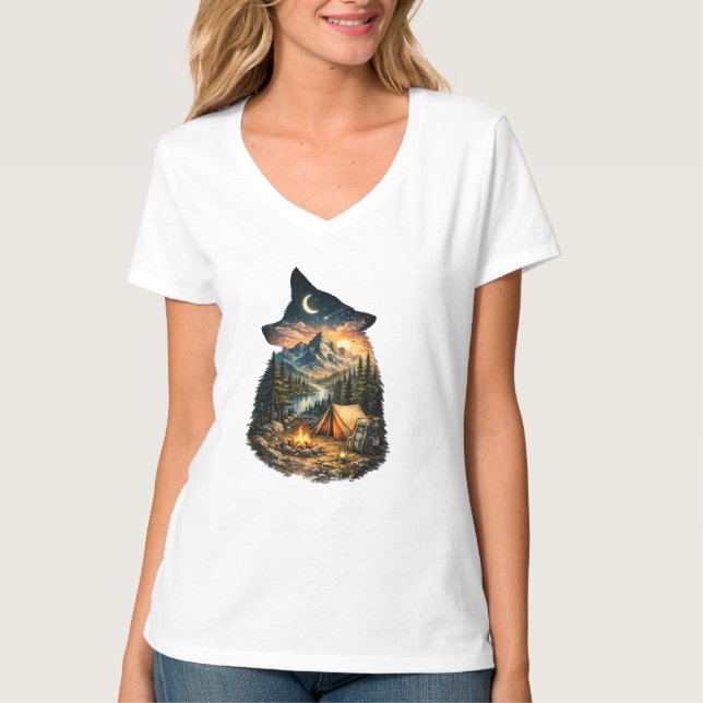 Camiseta Chamada da Aventura de Camping Selvagem (Frente)
