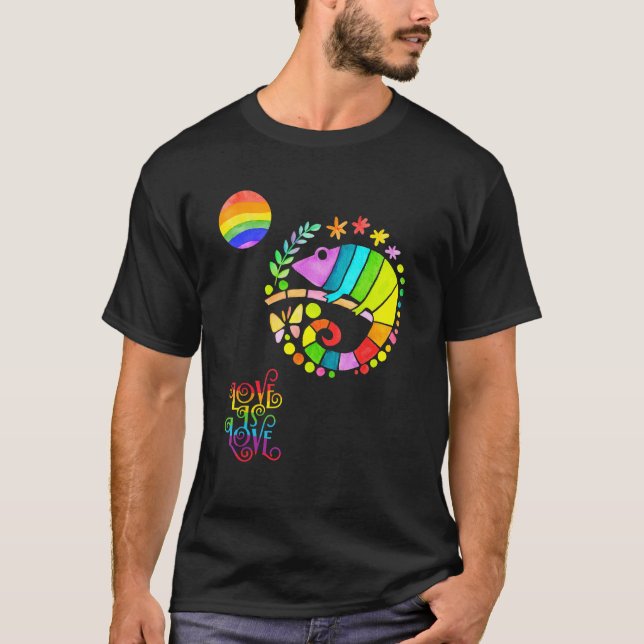 Camiseta Chamaleon Watercolor Pride  Vibrant Rainbow Design (Frente)