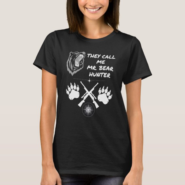 Camiseta Chamam-Me Sr. Bear Hunter, Black Brown Bears Hun (Frente)