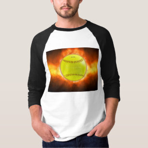 Camiseta Chamas de bola de fogo de softball amarelo do Slip