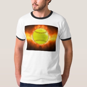 Camiseta Chamas de bola de fogo de softball amarelo do Slip