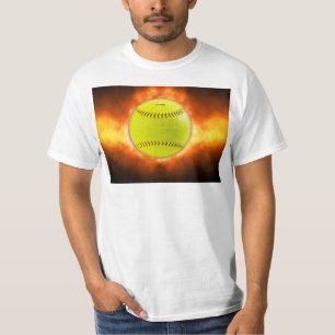 Camiseta Chamas de bola de fogo de softball amarelo do Slip
