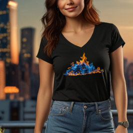 Camiseta  "Chamas de Fogo Azul e Laranja" Design de Arte Vi