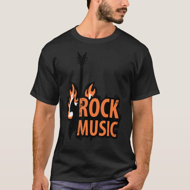 Camiseta Chamas De Violão E Rock E Roll (Frente)