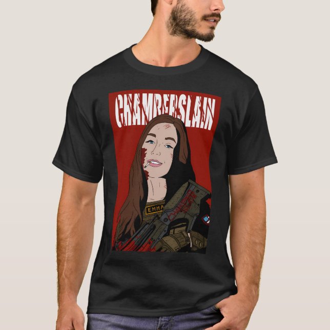 Camiseta Chamberlain Chamberslain. Má Ação Hero Emma. (Frente)