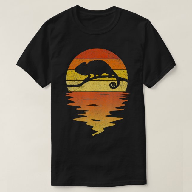 Camiseta Chameleon 70s Vintage retro sunset reptile Chamel (Frente do Design)