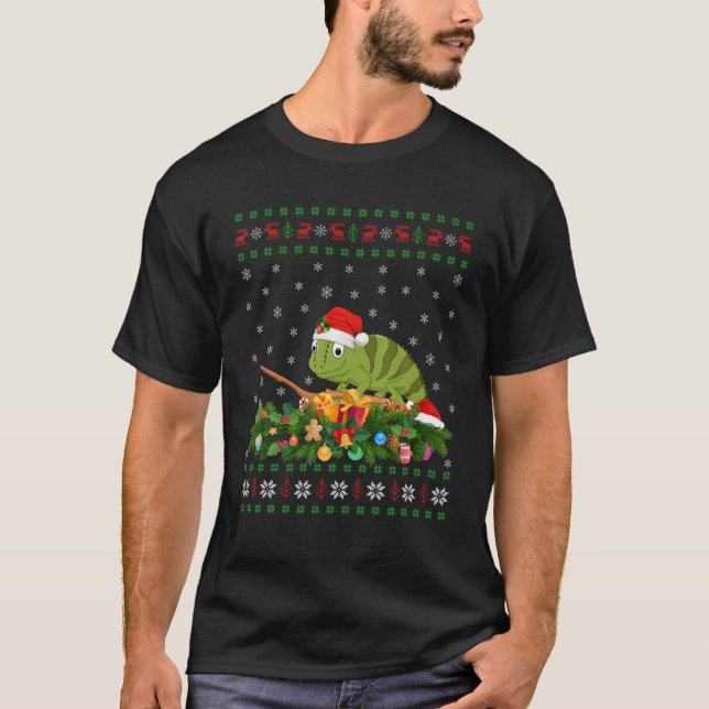 Camiseta Chameleon Amante de os animais Santa Hat Chameleon (Frente)
