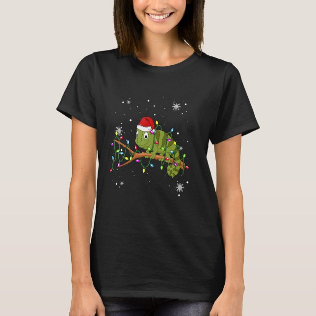 Camiseta Chameleon Christmas Lights Led Santa Hat Christma (Frente)