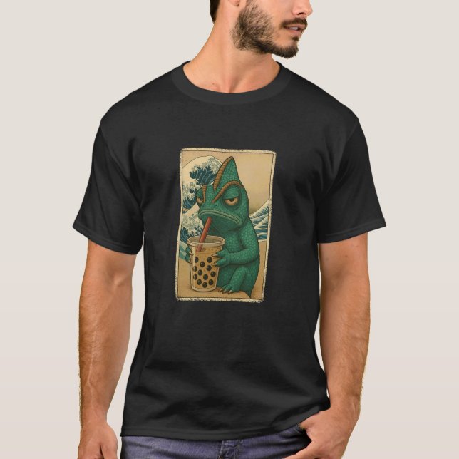 Camiseta Chameleon Drinks Bubble Tea Japonês Vintage (Frente)