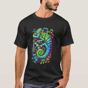 Camiseta Chameleon Lizard Notas Musicais Coloridas Anim