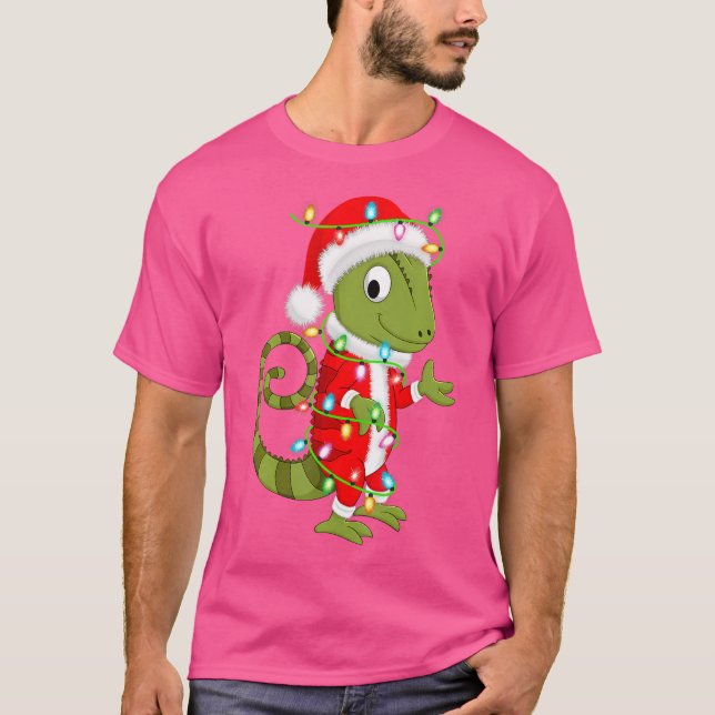 Camiseta Chameleon Lover Xmas Papais noeis de iluminação Ch (Frente)