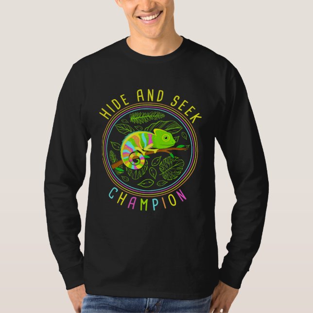 Camiseta Chameleon Oculta E Procura Répteis Campeões (Frente)
