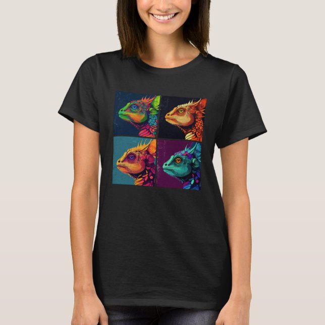 Camiseta Chameleon Pop Illustration Colorful Animal Women   (Frente)
