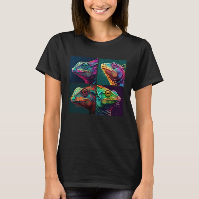 Camiseta Chameleon Pop Illustration Colorful Animal Women   (Frente)