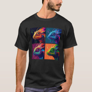 Camiseta Chameleon Pop Ilustração de Mulheres Animais Color