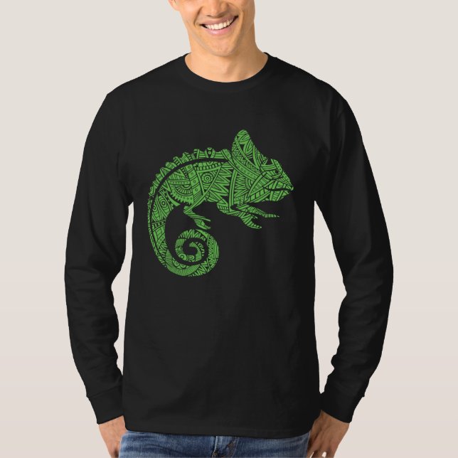Camiseta Chameleon Reptile Animal Aztec Maya Maori Tribal P (Frente)