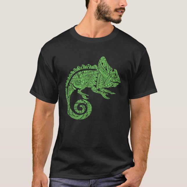 Camiseta Chameleon Reptile Animal Aztec Maya Maori Tribal P (Frente)