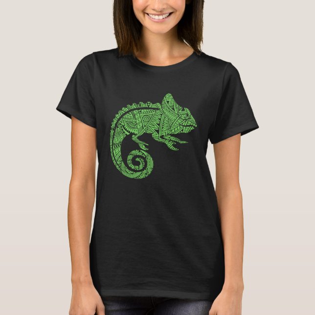 Camiseta Chameleon Reptile Animal Aztec Maya Maori Tribal P (Frente)