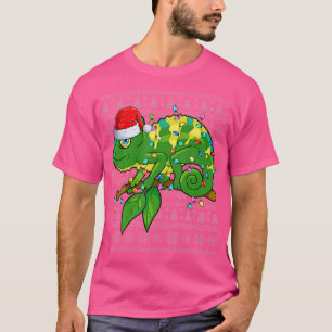 Camiseta Chameleon Santa Hat Xmas Luzes de Natal Feias Cha