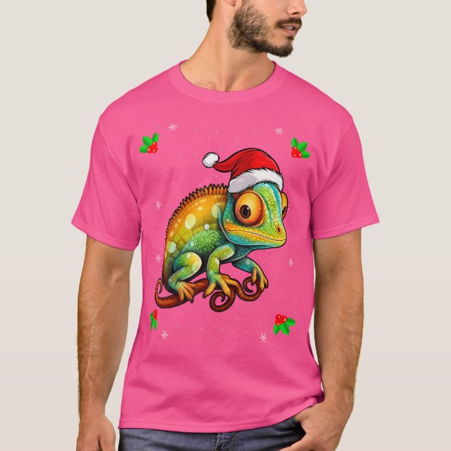 Camiseta Chameleon Vestindo Santa Hat Natal Chamele (Frente)