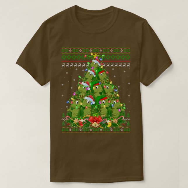 Camiseta Chameleon Xmas Lighting Tree Chameleon Ugly (Frente do Design)