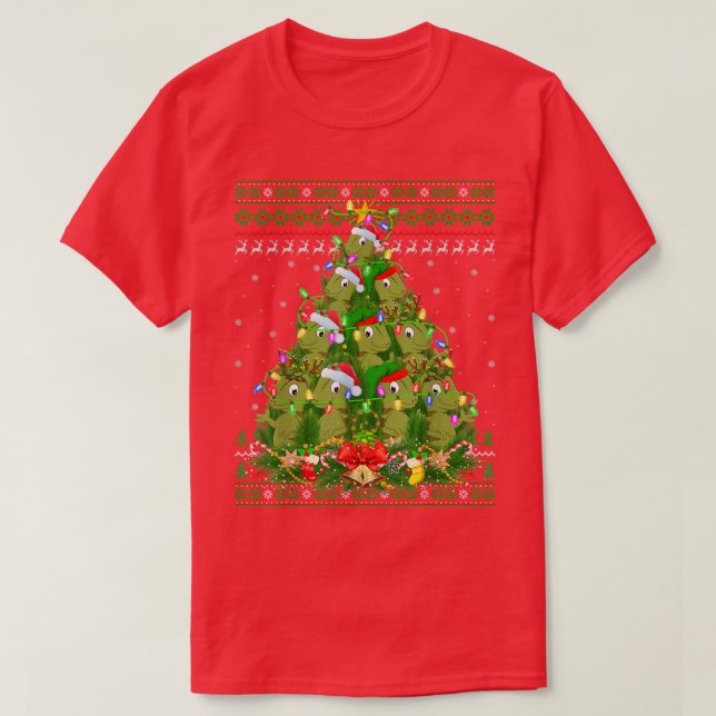 Camiseta Chameleon Xmas Lighting Tree Santa Chameleon Ugly  (Frente do Design)
