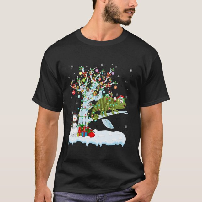 Camiseta Chameleon Xmas Lighting Tree Santa Hat Chameleon C (Frente)