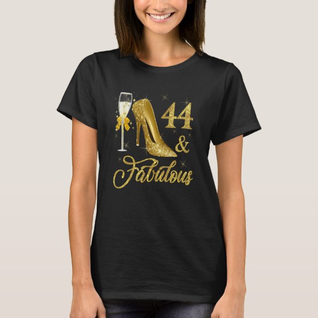 Camiseta Champanhe de Aniversário do 44 de 44 Anos e Fabulo (Frente)