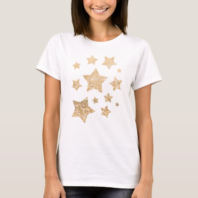 Camiseta Champanhe dourado farelo farelo brilha estrelas (Frente)
