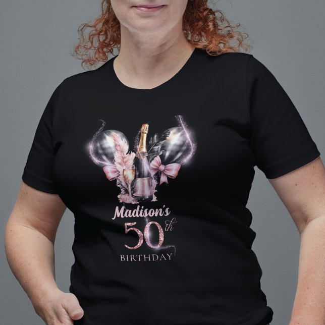 Camiseta Champanhe Preto-Rosa de 50º Aniversário do Luxo (Criador carregado)