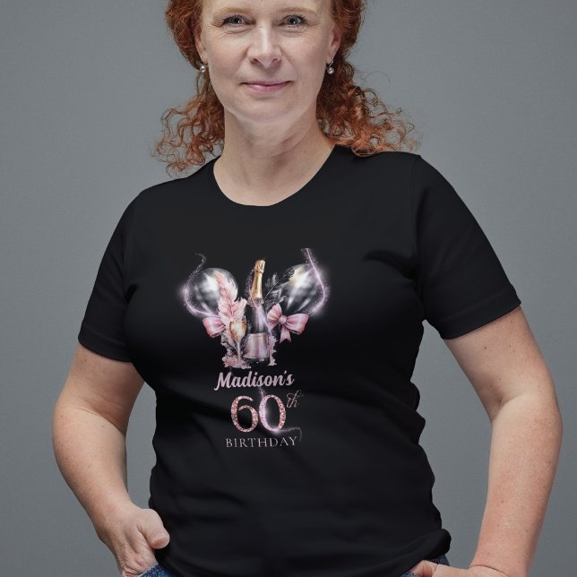 Camiseta Champanhe Preto-Rosa do 60º aniversário do Luxo (Criador carregado)