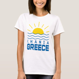 Camiseta Chania Grécia Sol e Ondas do Mar Feminino
