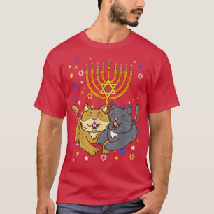 Camiseta Chanukah judeu Menorah Kitten Engraçado Cat Hanukk