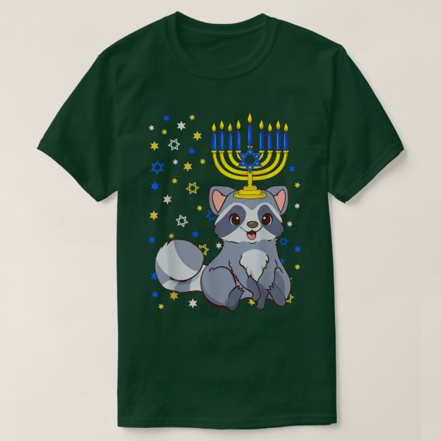 Camiseta Chanukah judeu Menorah Raccoon Funny Hanukkah (Frente do Design)