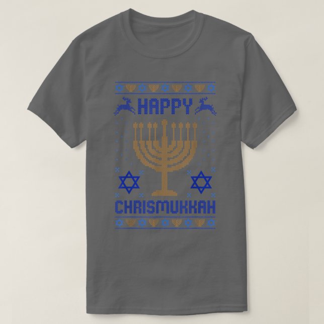 Camiseta Chanukah Menorah Ugly Christmas Hanukkah Happy Chr (Frente do Design)
