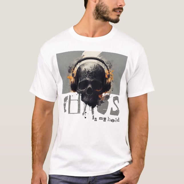 Camiseta Chaos im Kopf Totenkopf mit Kopfhörer Design (Frente)