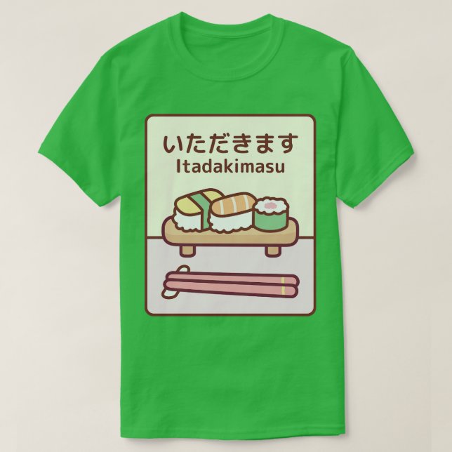 Camiseta Chapa De Sushi Japonês Com Chopsticks Itadakimas (Frente do Design)