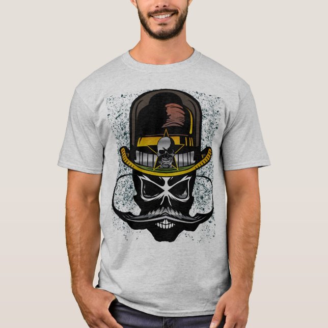 Camiseta chapeau hipster moustache_tete_de_mort_crane (Frente)