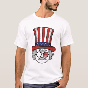 Camiseta Chapéu Alto Invertido Patriótico Cartoon Face Vint