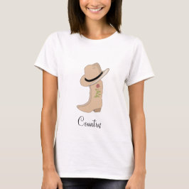 Camiseta Chapéu Bege Country e Botas com Flor