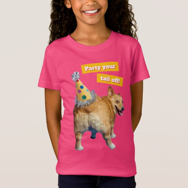 Camiseta Chapéu de Aniversário Bumbum de Corgi (Frente)