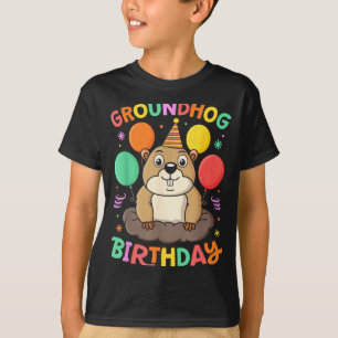 Camiseta Chapéu de Aniversário do Dia da Marmota Balões Ret